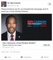 Facebook advertisement for Ben Carson
