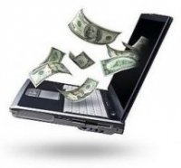 Money flying out of laptop - the aim of online marketing